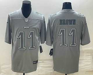 Mens Philadelphia Eagles #11 AJ Brown Gray Atmosphere Fashion Stitched Jersey